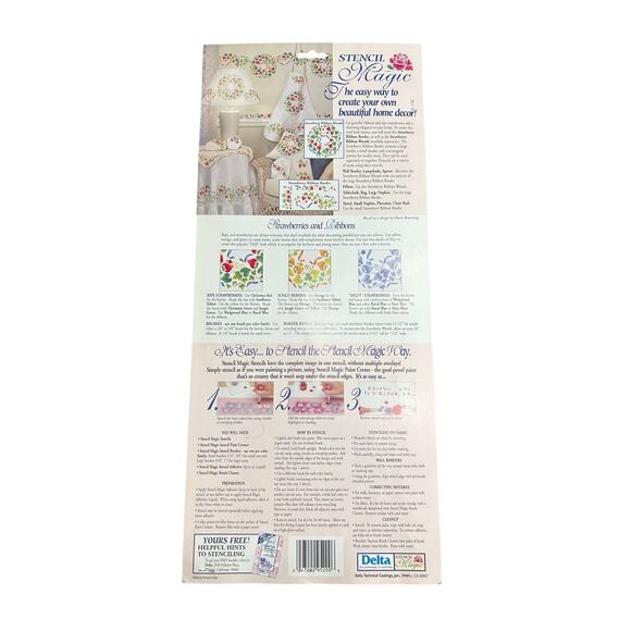 90s Vtg- Stencil Magic by Delta -Strawberry Ribbon Border No. 95 200 0018 NWT - Picture 2 of 5